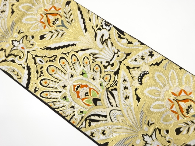 JAPANESE KIMONO / ANTIQUE FUKURO OBI / WOVEN FLOWER CREST
